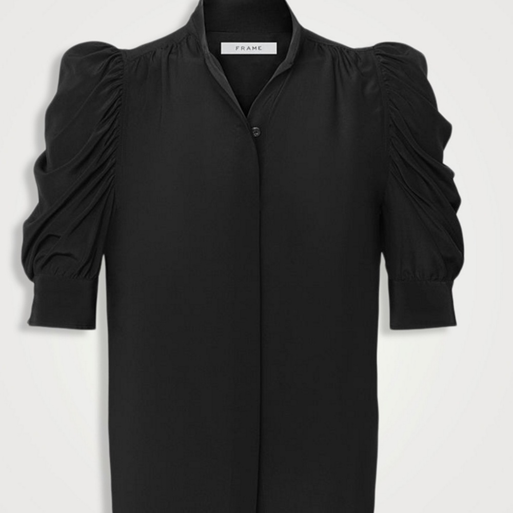 Frame Denim Black Puff Sleeve Blouse